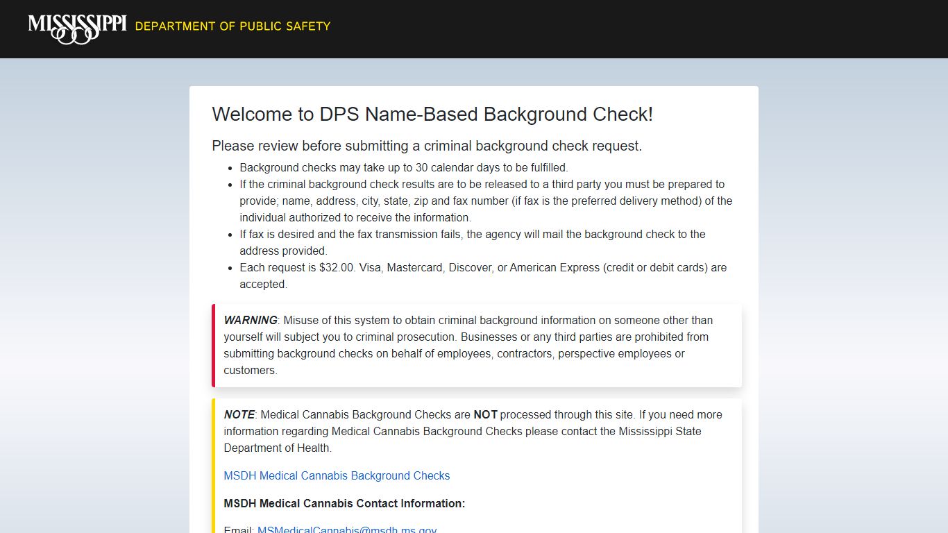 DPS - Name-Based Background Check - MS